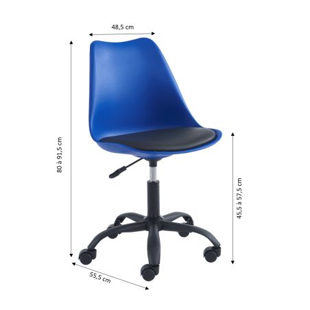 Chaise de bureau PANTONE bleu électrique 5 roulettes