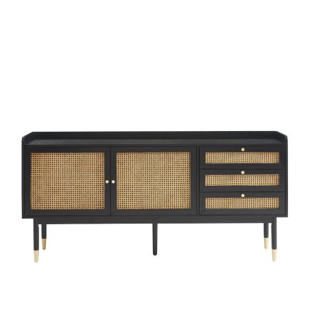 Buffet LEON placage chêne noir et cannage rotin 180cm