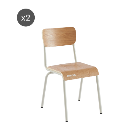 Lot de 2 chaises PANTONE beige sable et placage frêne pieds métal