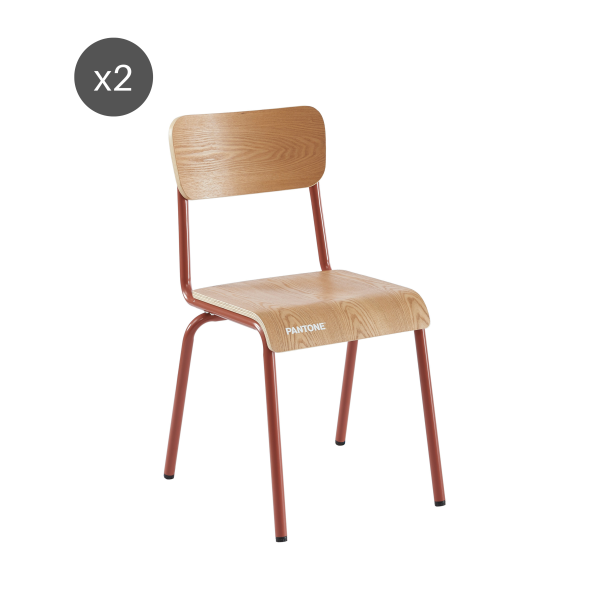 Lot de 2 chaises PANTONE terracotta et placage frêne pieds métal