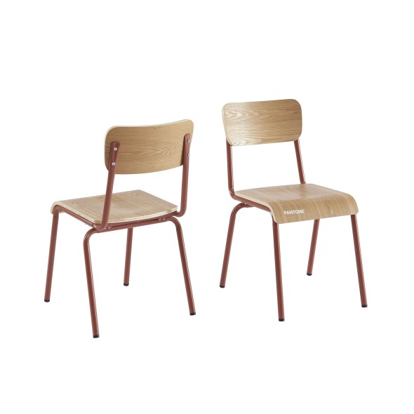 Lot de 2 chaises PANTONE terracotta et placage frêne pieds métal