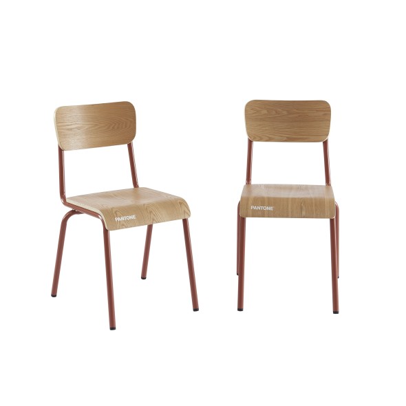 Lot de 2 chaises PANTONE terracotta et placage frêne pieds métal