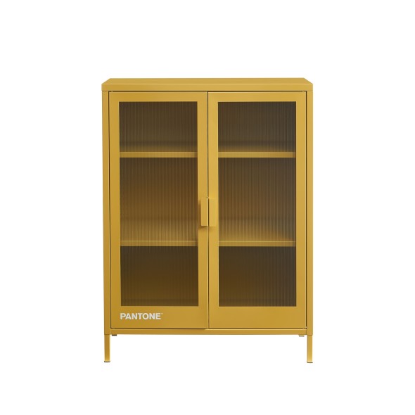 Buffet PANTONE jaune moutarde portes en verre cannelé