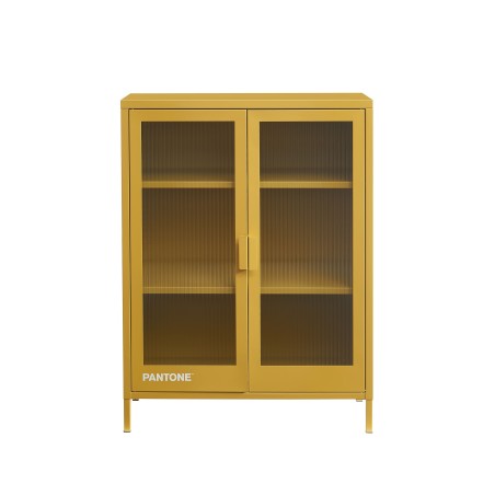 Buffet PANTONE jaune moutarde portes en verre cannelé