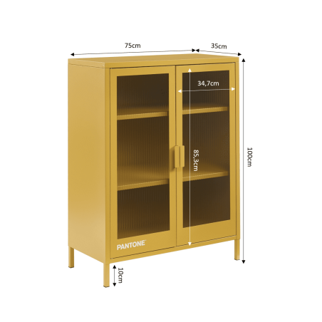 Buffet PANTONE jaune moutarde portes en verre cannelé