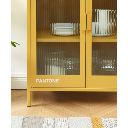 Buffet PANTONE jaune moutarde portes en verre cannelé