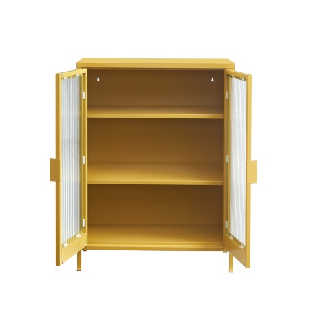 Buffet PANTONE jaune moutarde portes en verre cannelé