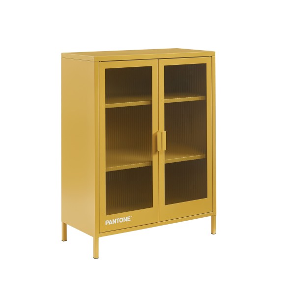 Buffet PANTONE jaune moutarde portes en verre cannelé