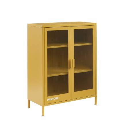 Buffet PANTONE jaune moutarde portes en verre cannelé