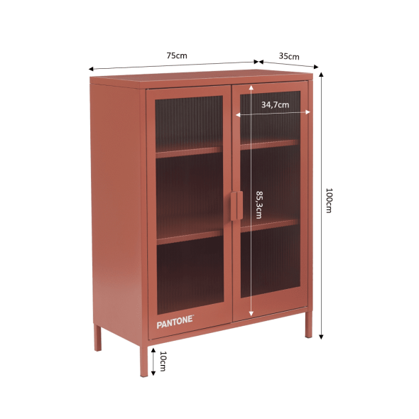 Buffet PANTONE terracotta portes en verre cannelé