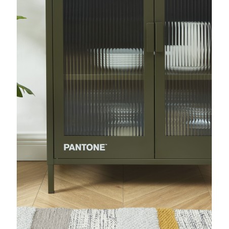 Buffet PANTONE vert olive foncé portes en verre cannelé