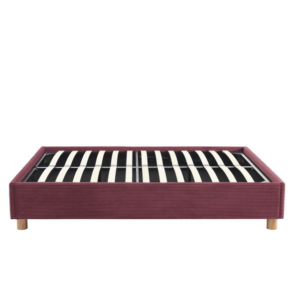 Lit coffre KORALL velours cotelé bordeaux 160x200 sommier inclus