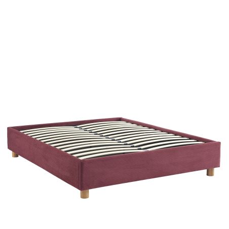 Lit coffre KORALL velours cotelé bordeaux 160x200 sommier inclus