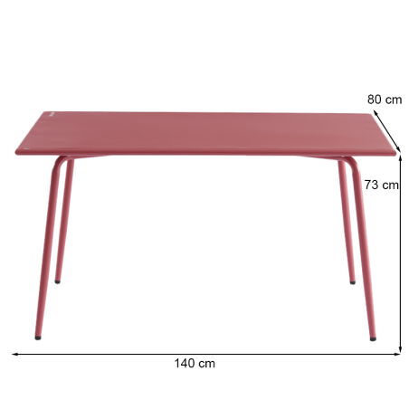 Ensemble PANTONE table 140 cm et 6 chaises de jardin rouge indien