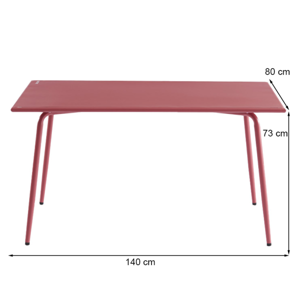 Ensemble PANTONE table 140 cm et 4 chaises de jardin rouge indien