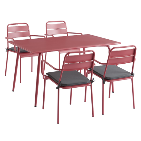 Ensemble PANTONE table 140 cm et 4 chaises de jardin rouge indien