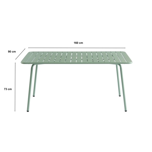 Table de jardin PANTONE en acier vert menthe 160x90 cm