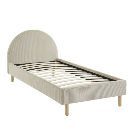 Lit enfant MAGNUS velours cotelé beige 90x190 sommier inclus