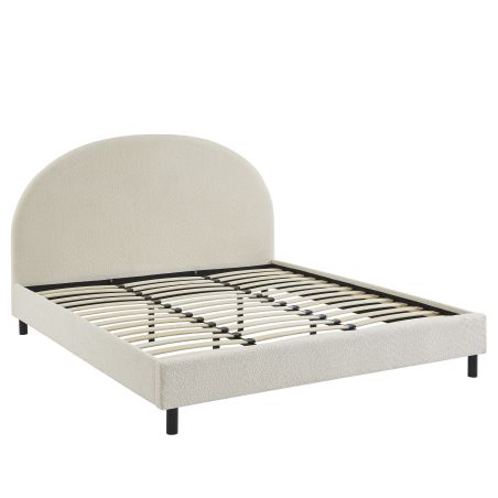 Lit double OLAF tissu bouclette écru 180x200 sommier inclus