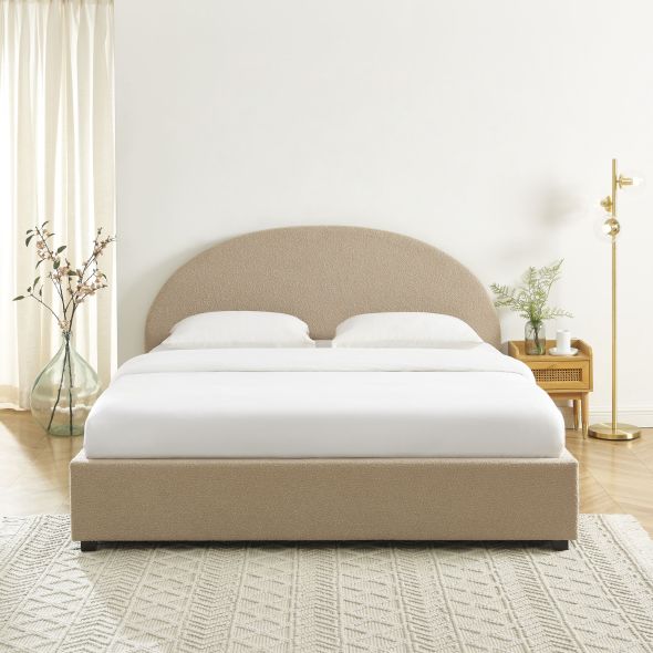 Lit coffre OLAF tissu bouclette beige 180x200 sommier inclus