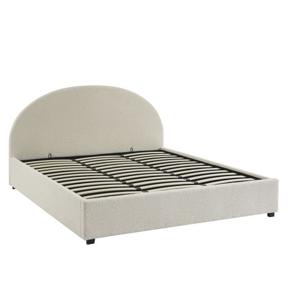 Lit coffre OLAF tissu bouclette écru 180x200 sommier inclus