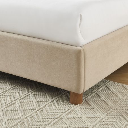 Lit coffre TAIJO velours beige sable 160x200 sommier inclus