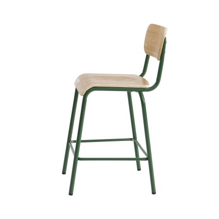 Lot 2 chaises de bar PANTONE vert olive et placage frêne pieds métal