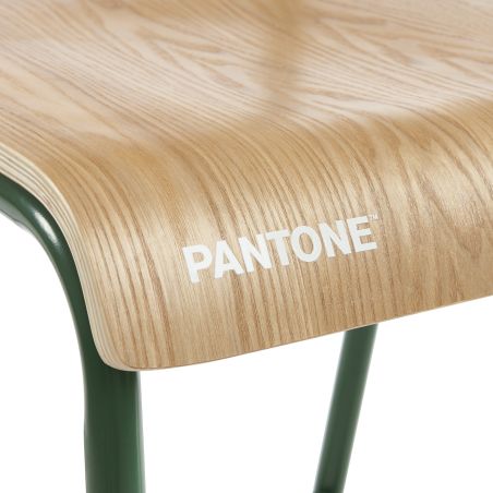 Lot 2 chaises de bar PANTONE vert olive et placage frêne pieds métal