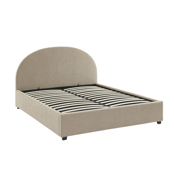 Lit coffre OLAF tissu bouclette beige 160x200 sommier inclus