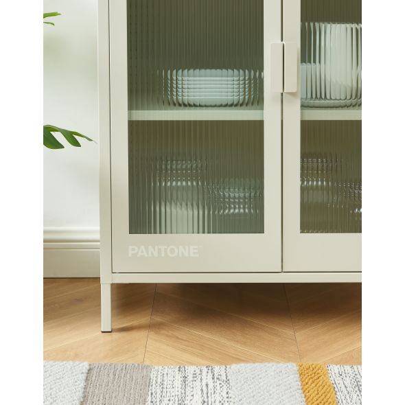 Buffet PANTONE beige sable portes en verre cannelé