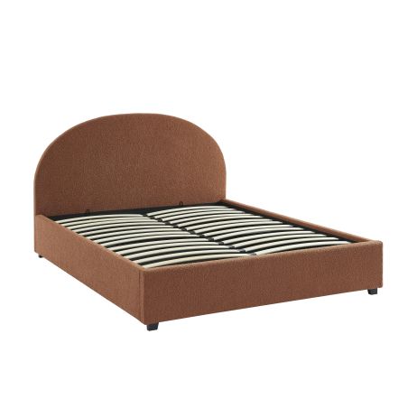 Lit coffre OLAF tissu bouclette terracotta 160x200 sommier inclus