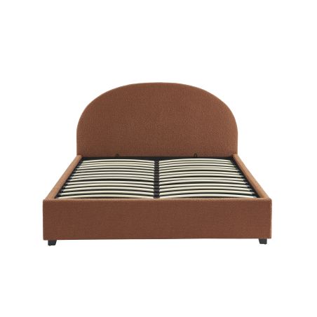 Lit coffre OLAF tissu bouclette terracotta 160x200 sommier inclus