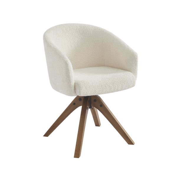 Fauteuil de table PAOLA tissu bouclette écru pied chêne massif