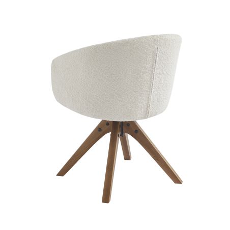 Fauteuil de table PAOLA tissu bouclette écru pied chêne massif