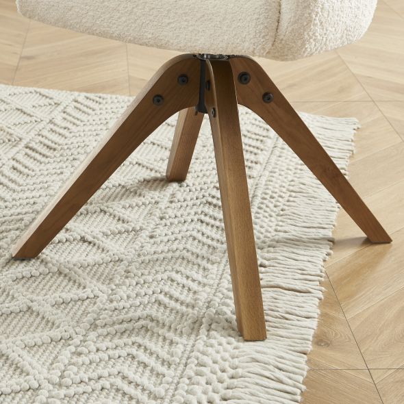 Fauteuil de table PAOLA tissu bouclette écru pied chêne massif