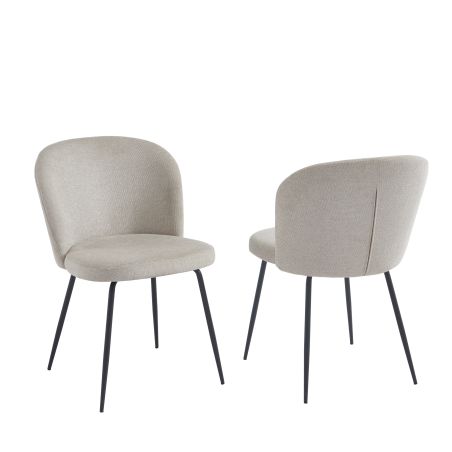 Lot de 2 chaises RITA tissu chiné beige pieds métal noir