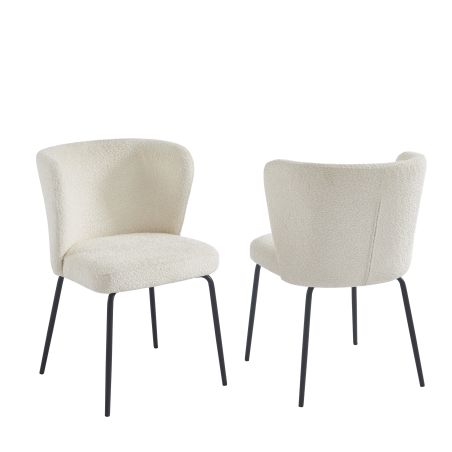 Lot de 2 chaises ZOE tissu bouclette écru pieds métal noir