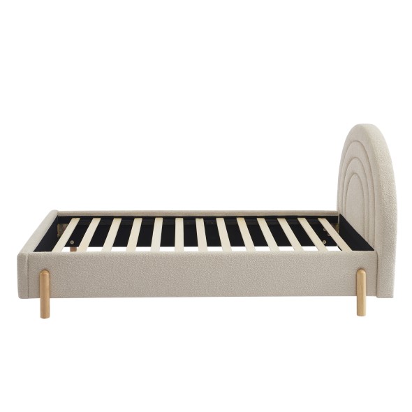 Lit coffre BOO tissu bouclette beige 90x190 sommier inclus