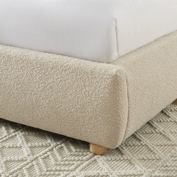 Lit coffre KULA tissu bouclette beige 160x200 sommier inclus