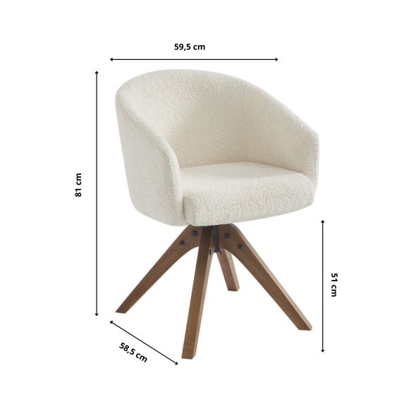 Fauteuil de table PAOLA tissu bouclette écru pied chêne massif