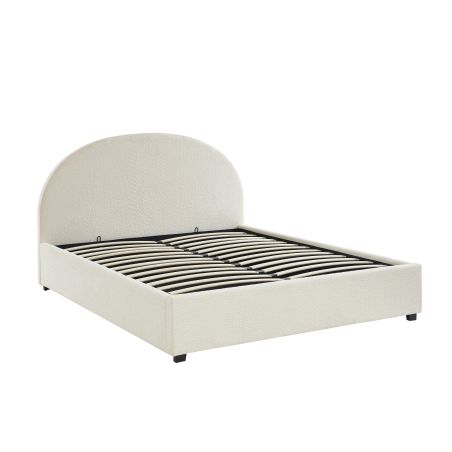 Lit coffre OLAF tissu bouclettes écru 160x200 sommier inclus