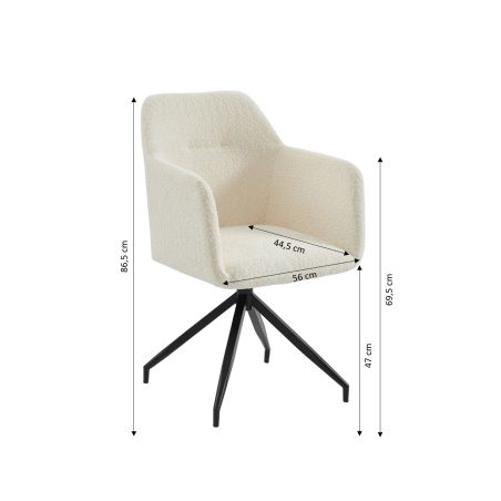 Fauteuil de table pivotant DALSTON tissu bouclette écru