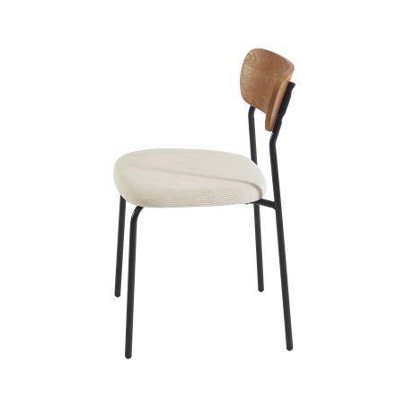 Lot de 2 chaises FRIDA velours côtelé blanc pieds métal noir