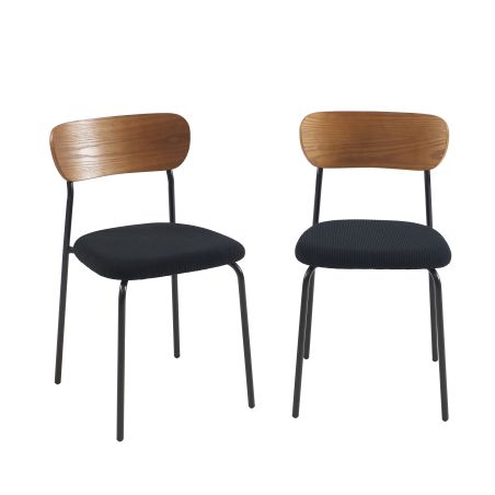 Lot de 2 chaises FRIDA velours côtelé noir pieds métal noir