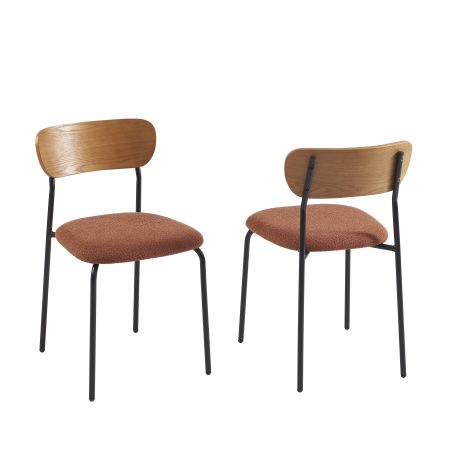 Lot de 2 chaises FRIDA tissu bouclette terracotta pieds métal noir