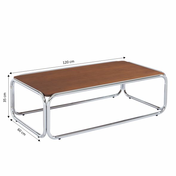 Table basse MAGGY placage noyer structure en chrome