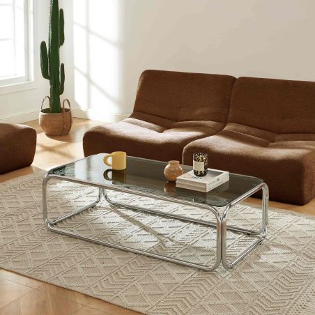 Table basse MAGGY verre trempé noir structure en chrome