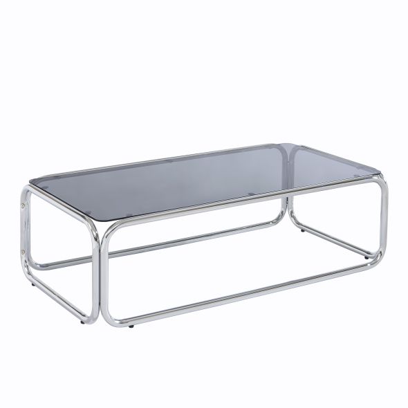 Table basse MAGGY verre trempé noir structure en chrome