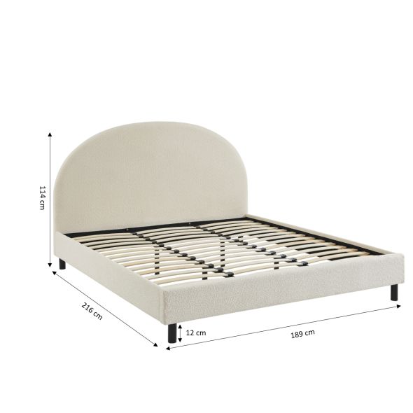Lit double OLAF tissu bouclette écru 180x200 sommier inclus