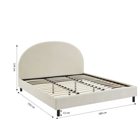 Lit double OLAF tissu bouclette écru 180x200 sommier inclus